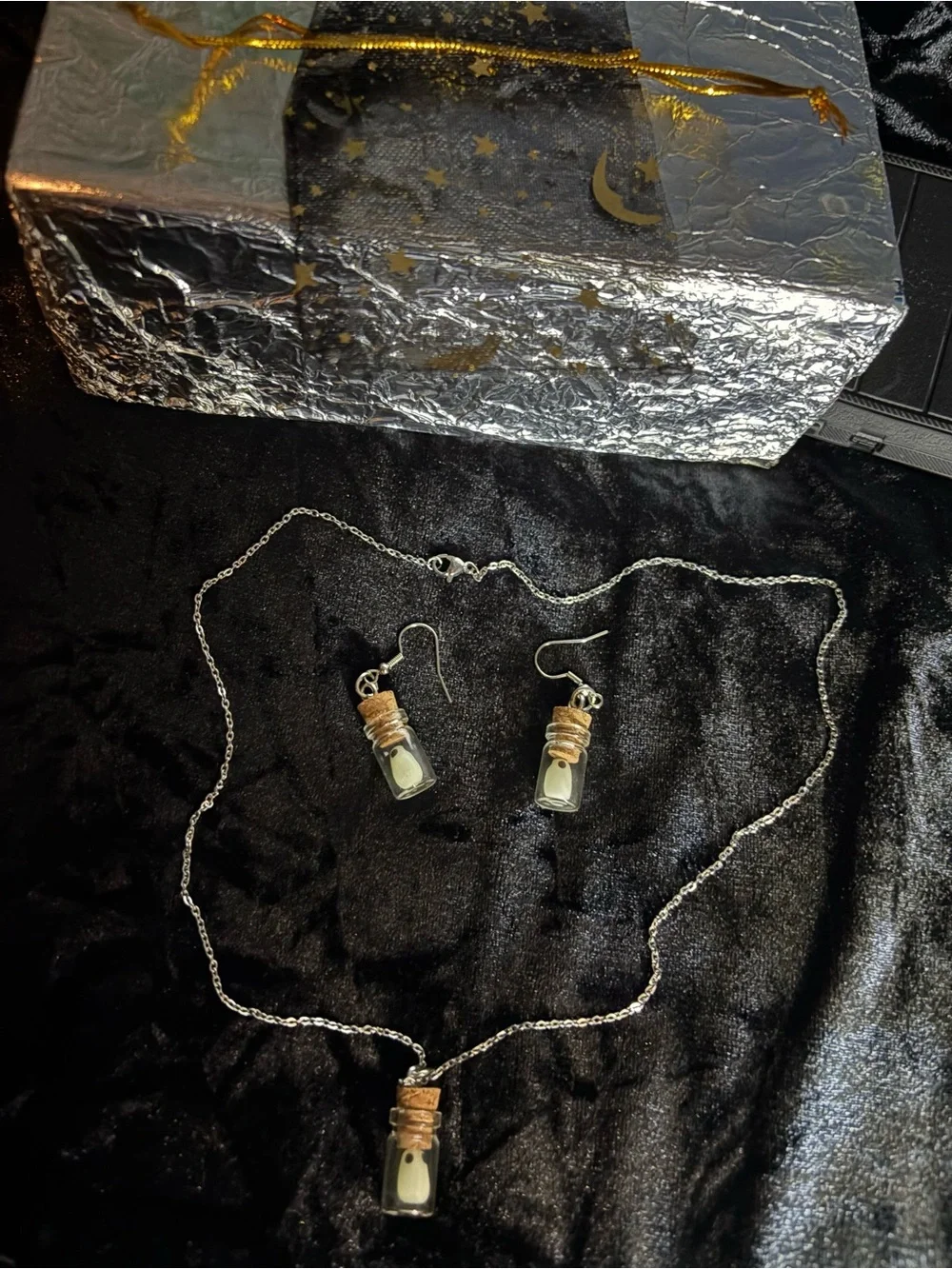 BOTTLED GHOSTS | Glow in the Dark Earrings and Necklace Set